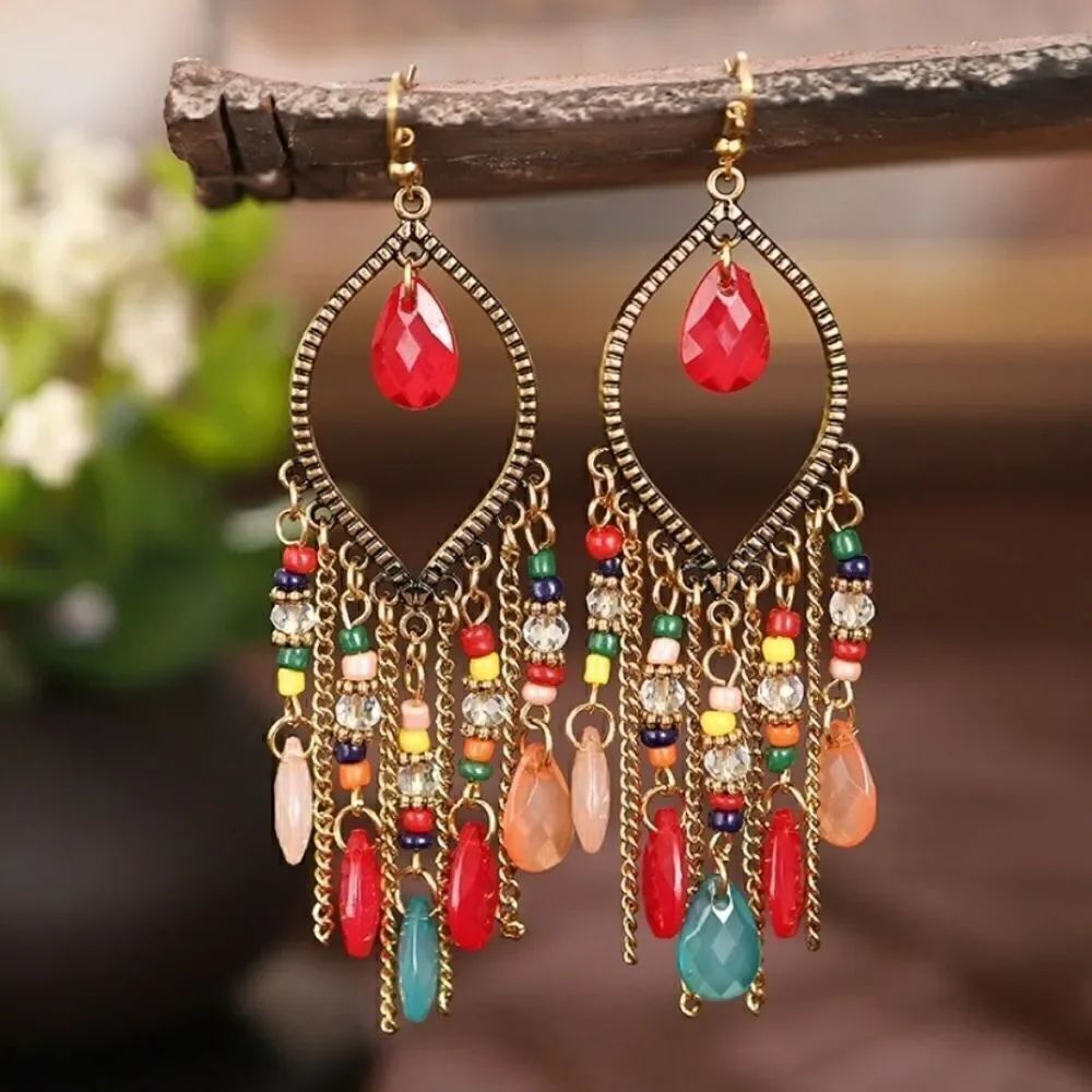 COLORFULLY BEADED DANGLING EARRINGS 